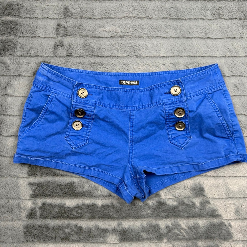Express Blue Sailor Shorts Womens Size 8 Nautical Button Front Stretch Cotton